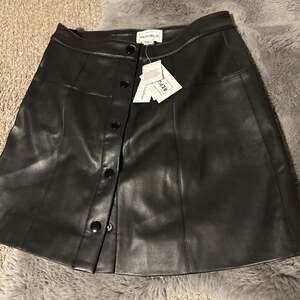 For The Republic Faux Leather Button Front Mini Skirt